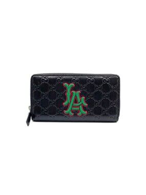Gucci la Logo Leather Green Black Wallet Silver
